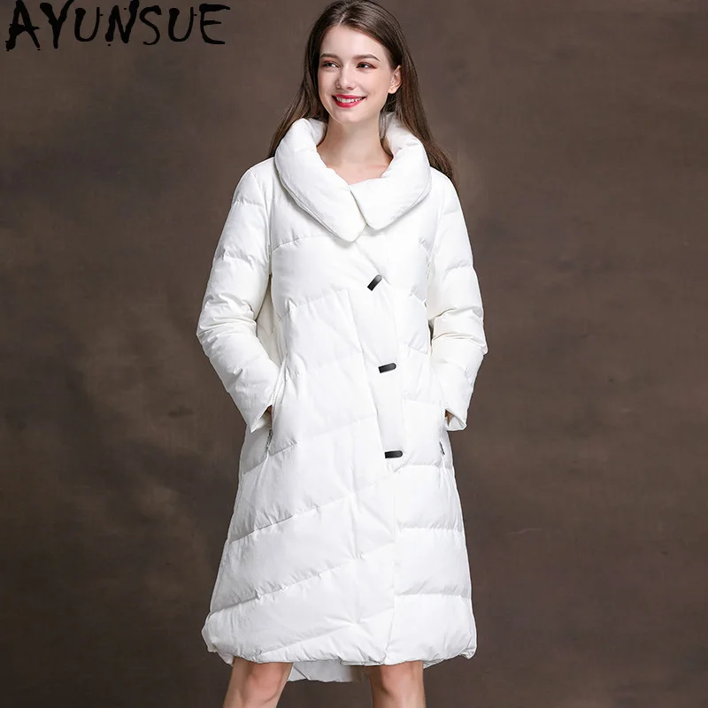 

AYUNSUE White Duck Down Jacket Women Winter Coat Long Korean Women Down Coats Jackets Warm Woman Down Parka XMXD8383 KJ2937