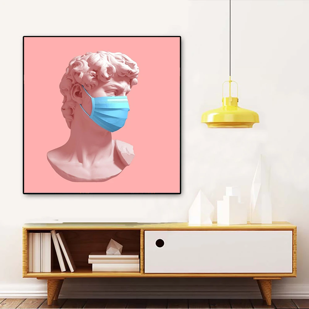 

Modern statue with Mask Posters statue pop art Home Decoration Art Painting Room Posters Canvas Picture Cuadros wall decorations