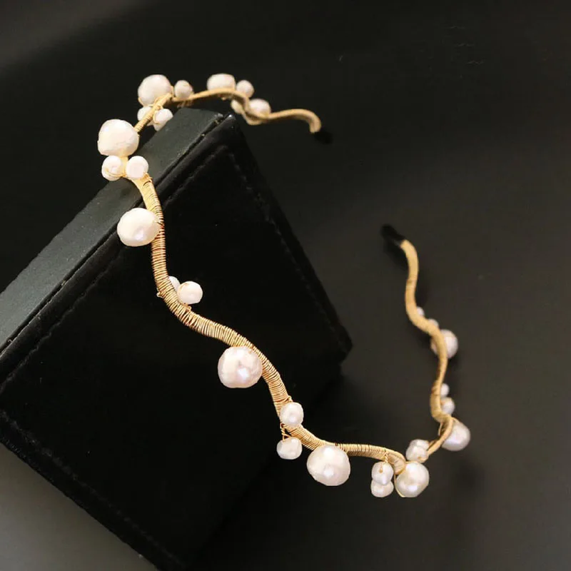 Customized Hair Jewelry Natural Freshwater Pearl Jade Stone Hair Band for Women Retro Fairy Headband Accessories Friends Gifts