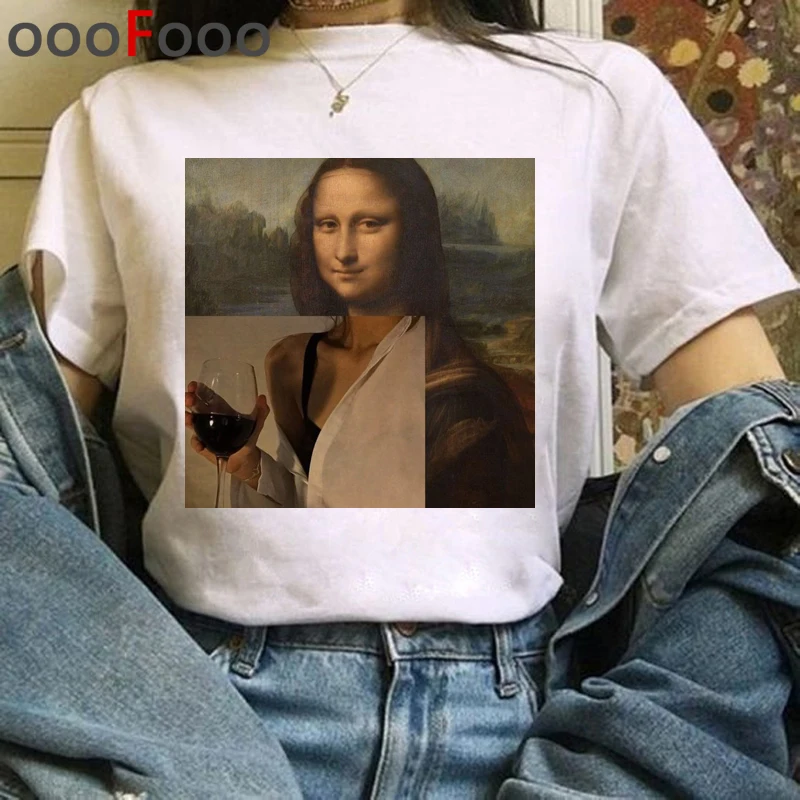 Mona Lisa Эстетическая Harajuku футболка женская гранж забавная мультяшная футболка Ullzang винтажная 90s футболка Новая мода Топ Тройники женские - Цвет: H3981