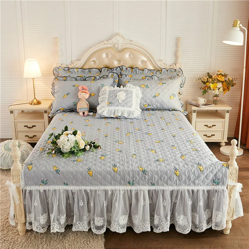 

Thick Fresh Cotton Bed Skirt Non-Slip Lace Lace Bedspread-Style Three-Piece Set bed set kawaii bedding bed comforter set