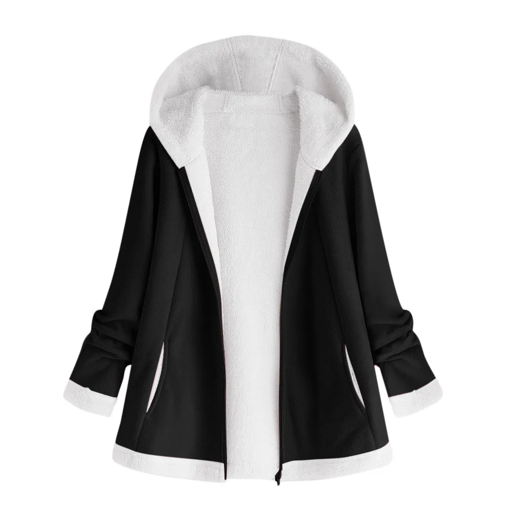 

Winter Women Fleece Coats Female Long Sleeve Loose Hooded Jacket Outerwear Female Plus Size Warm Thick Plush Outwear #T1G