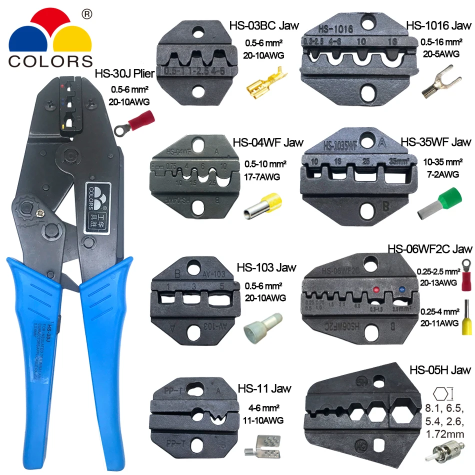 Обжимные плоскогубцы HS-30J 8 челюстей набор plug/трубка/изоляция/неизолированные клемм плоскогубцы alicate ручной инструмент комплект Зажимные инструменты