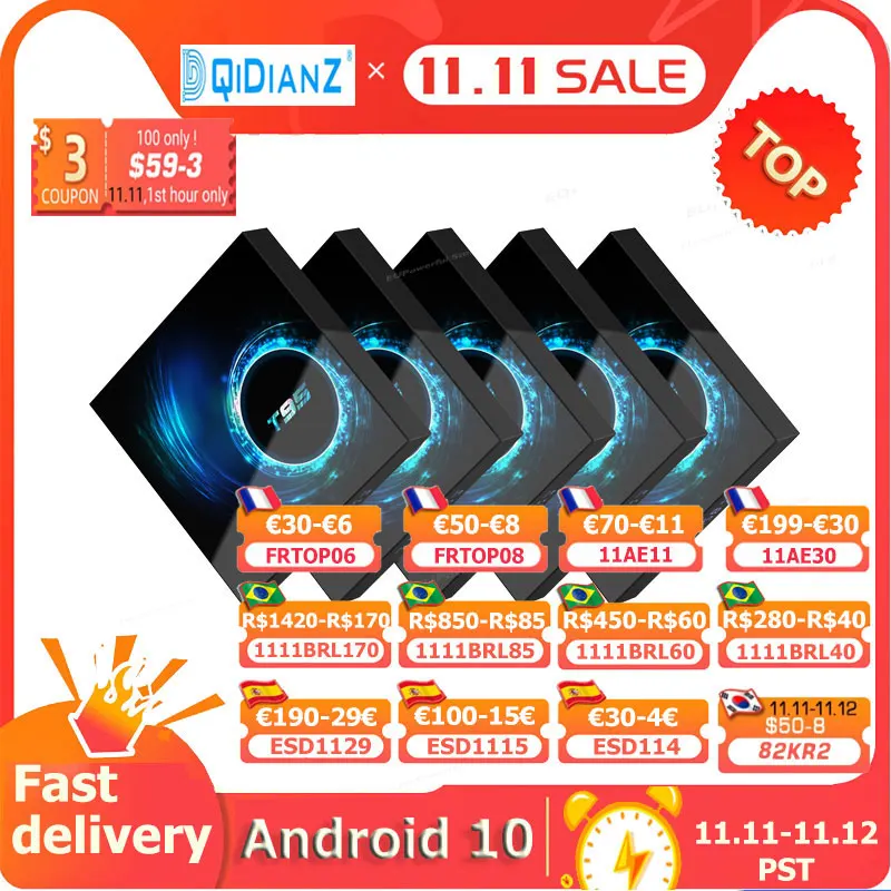 5 шт. Smart TV BOX T95 Android 10 6K H616 четырехъядерный медиаплеер бесплатное приложение