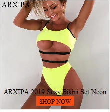 ARXIPA сексуальный комплект бикини с коротким рукавом купальный костюм с коротким топом женский купальник с высокой горловиной пляжная повязка стринги однотонные леопардовые