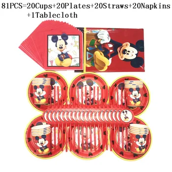 

81Pcs Disney Red Mickey Cartoon Theme Birthday Party Decorations Supplies Cup Plate Straw Napkin Tablecloth Disposable Tableware