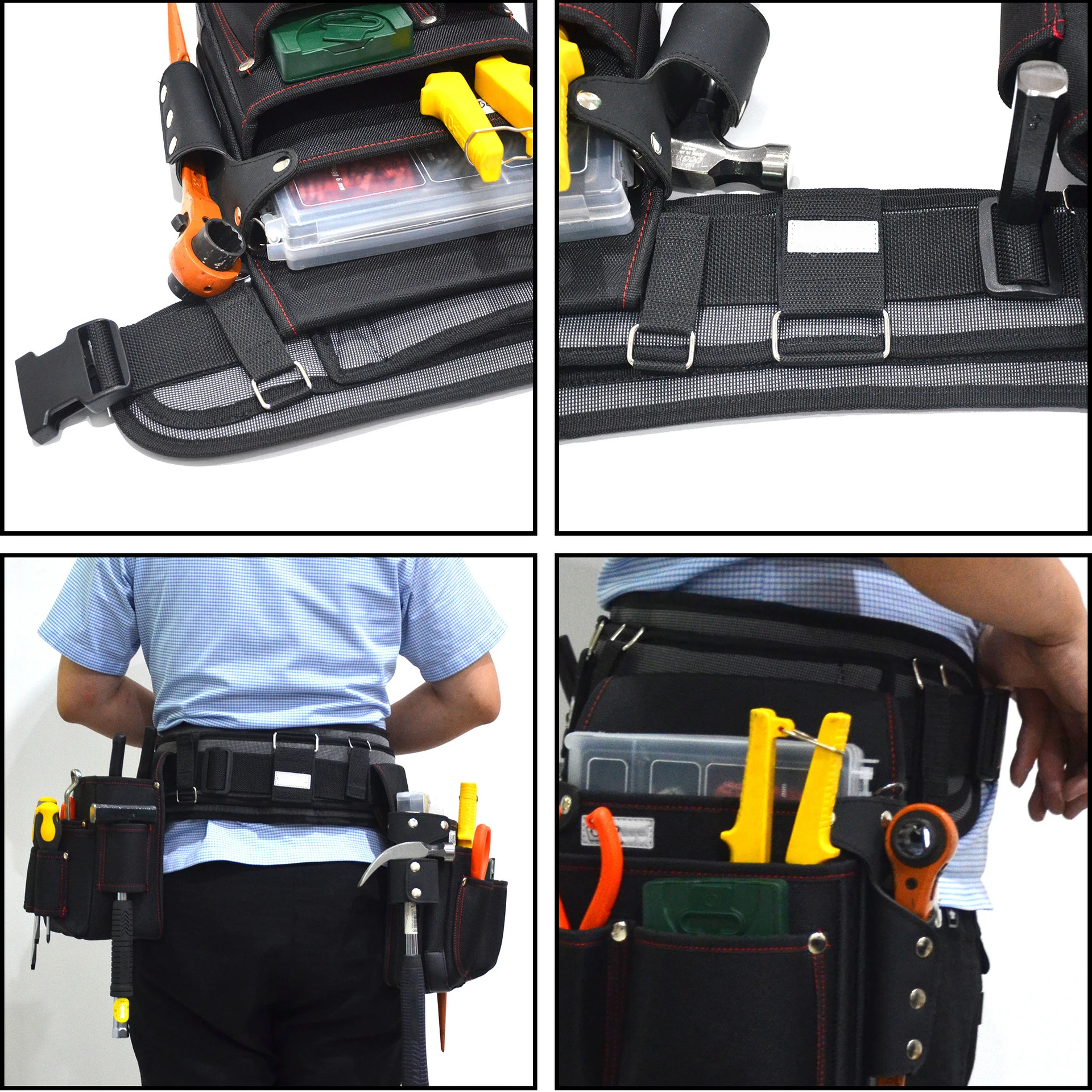 Tool Waist Belt Padded Nail Pocket Apron Padded Duty Heavy Adjustablefor DIY Electrician Carpenter Joiner Reducing Waist Weight 2