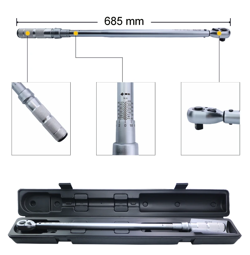 ARITER 40-400nm ключ с регулируемым крутящим моментом 1/2 трещотка головка Высокая точность большой механический ремонт крутящий момент ключ