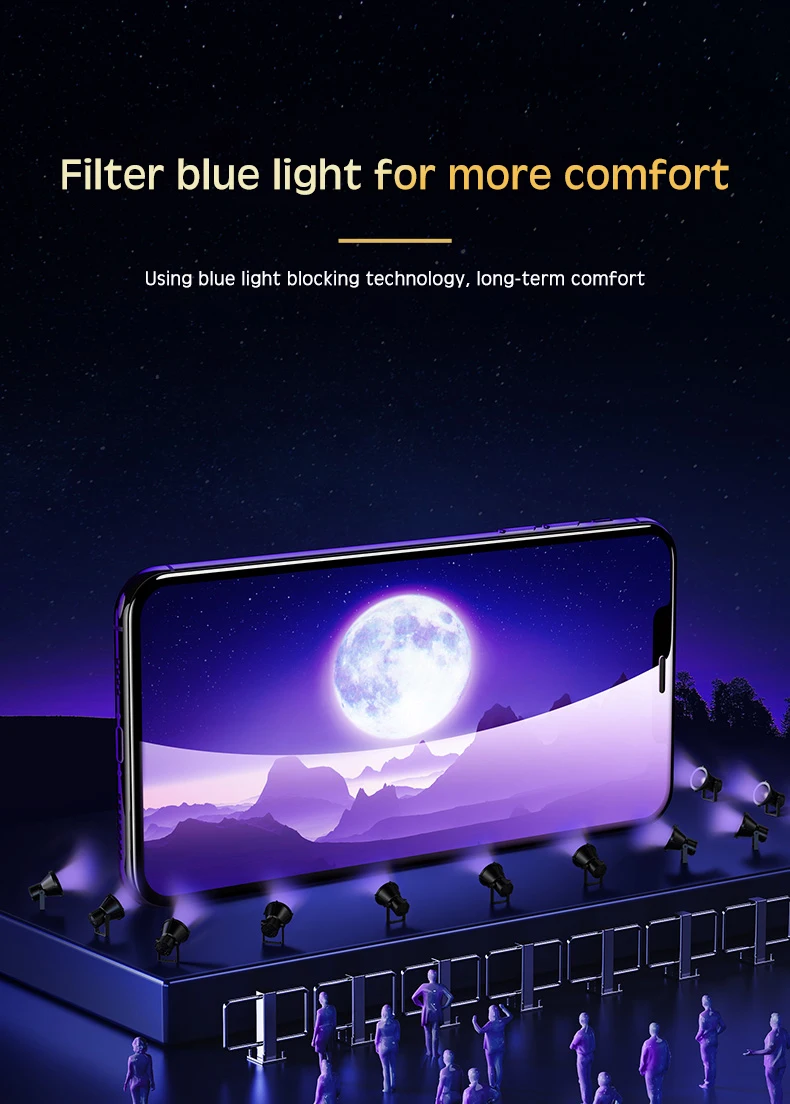Анти-синий светильник, полное покрытие экрана, стеклянная пленка для iPhone 11 Pro XS MAX XR X, изогнутая пленка из закаленного стекла для iPhone 7 8 6 6S Plus