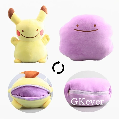 30x23 см Pikachu трансформер Ditto подушка мультфильм аниме Pikachu Ditto Мягкие плюшевые игрушки кукла Peluche для женщин и детей подарок на день рождения