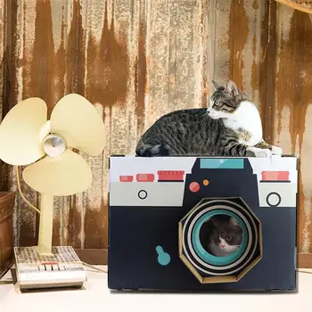 

2 In 1 Cat TV DIY Carton Box Cat House Have Small Window Tools Scratch Board Self Assembly Kitten Indoor Corrugated Paper Toys