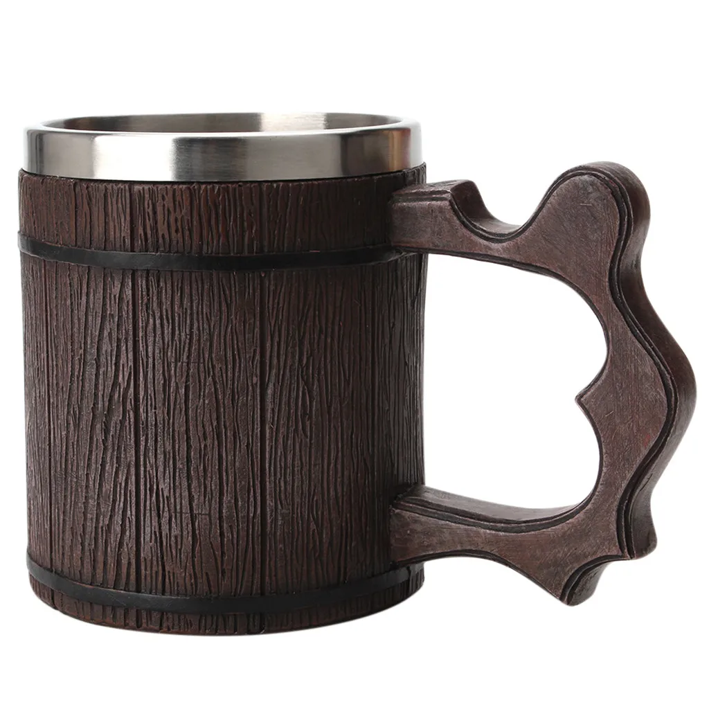 Wood Carving Beer Mug Medieval Europe Natural Beer Cup Old Wood Carving Beer Mug Barrel Cup Stainless Steel Inner Retro Beer Mug Mugs Aliexpress