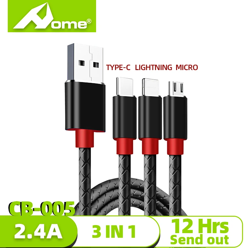 3 in 1 USB Cable for iphone xr fast charging type c micro c cable for