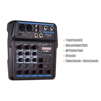 

Hot New Muslady U4 4 Channels Audio Mixer BT USB Mixing Console with Sound Card for Recording