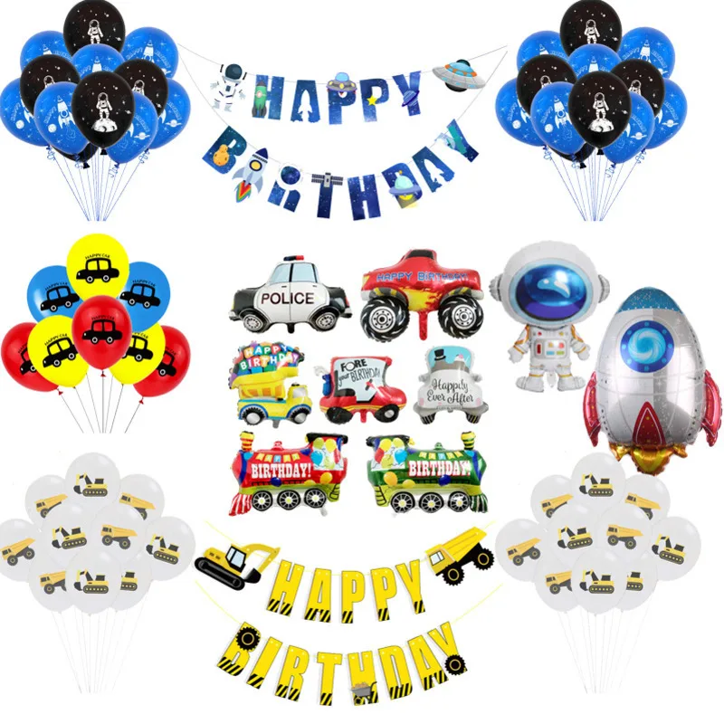 

New Arrival Aluminum Foil Latex Rocket Astronaut Digger Series Balloons Baby HAPPY BIRTHDAY Party Decorations Boy Toys Space