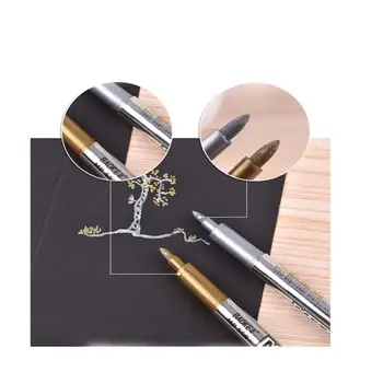 

2pcs Metal Waterproof Permanent Paint Marker Pens Sharpie Gold Silver