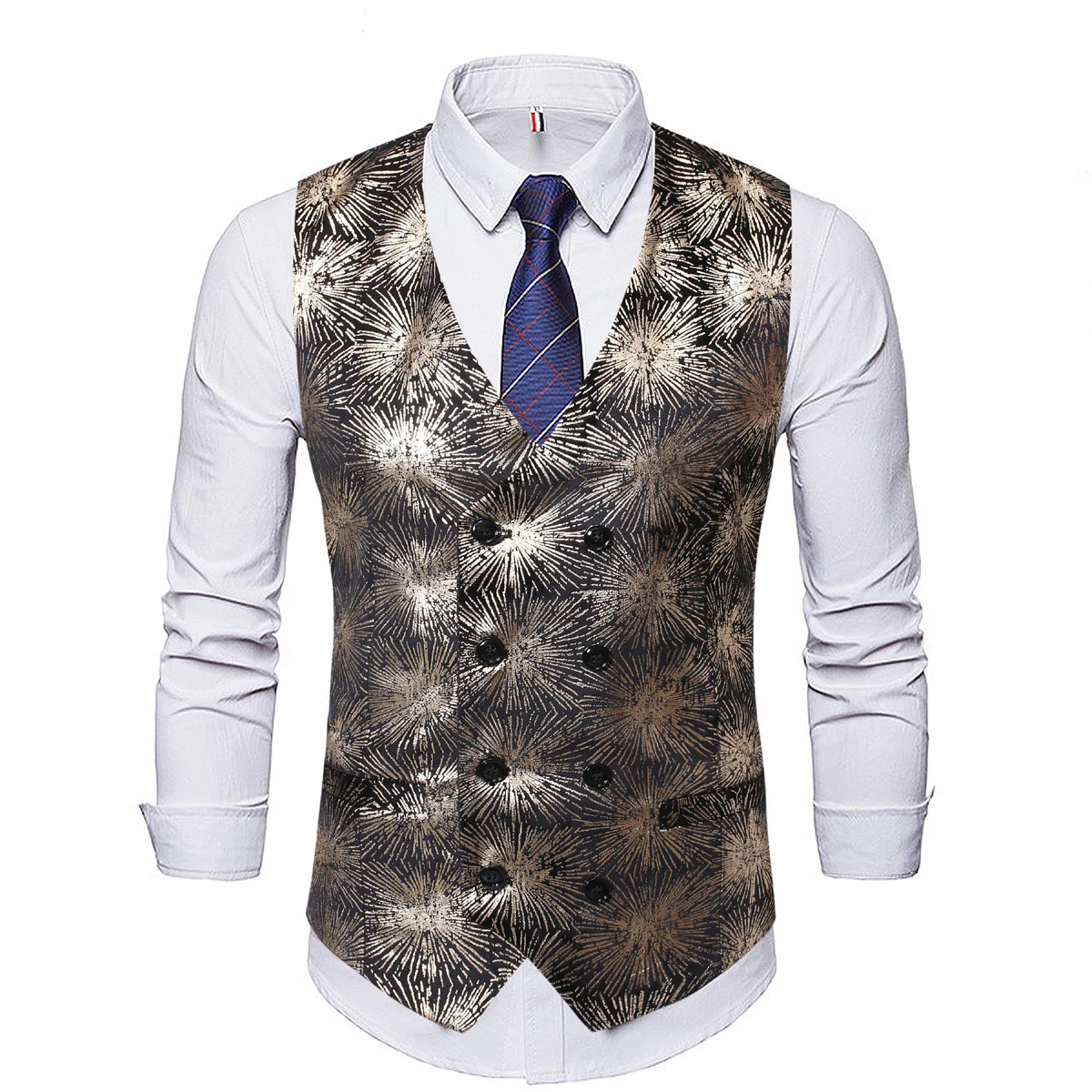 Style 2 Gold Тонкий мужской жилет с принтом жилетка Homme для свадебной вечеринки строгий костюм для мужчин стимпанк без рукавов Одежда Клубная майка Топы - Цвет: Style 2 Gold