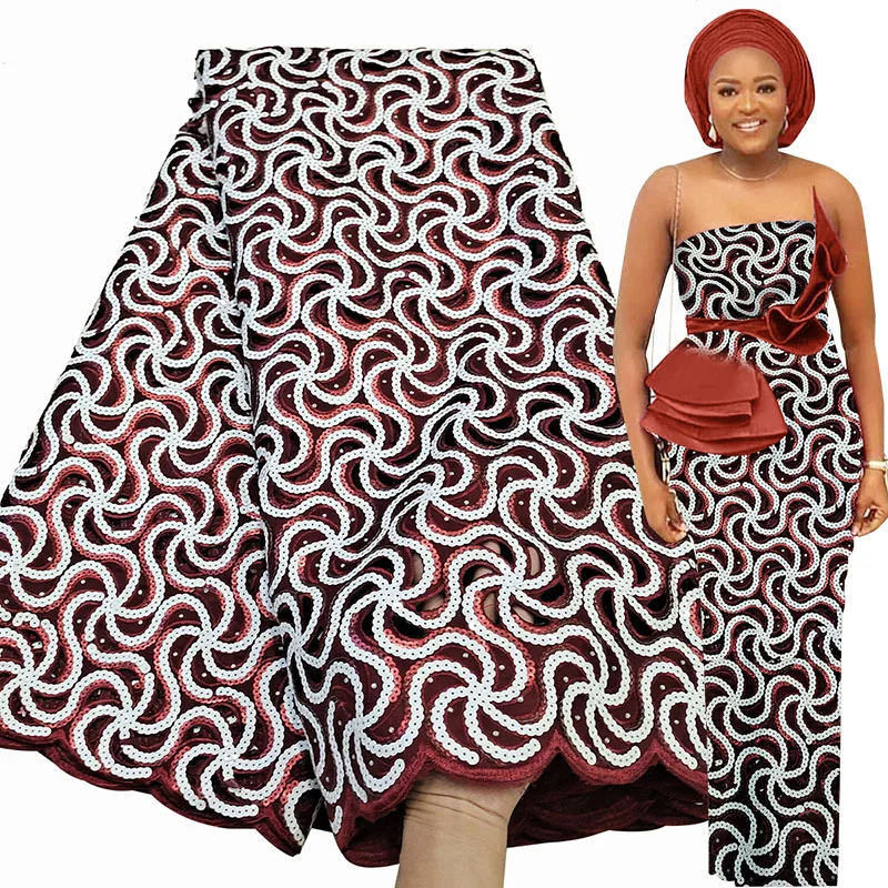 Bestway Quality Sequin African Lace Fabric 5 Yards Swiss Handcut Lace Material 2021 Nigerian Wedding Party Asoebi Luxury Fabrics