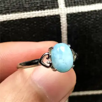 

8x6mm Top Natural Blue Larimar Beads Ring For For Woman Lady Man Gemstone Silver Crystal Fashion Jewelry Adjustable Ring AAAAA