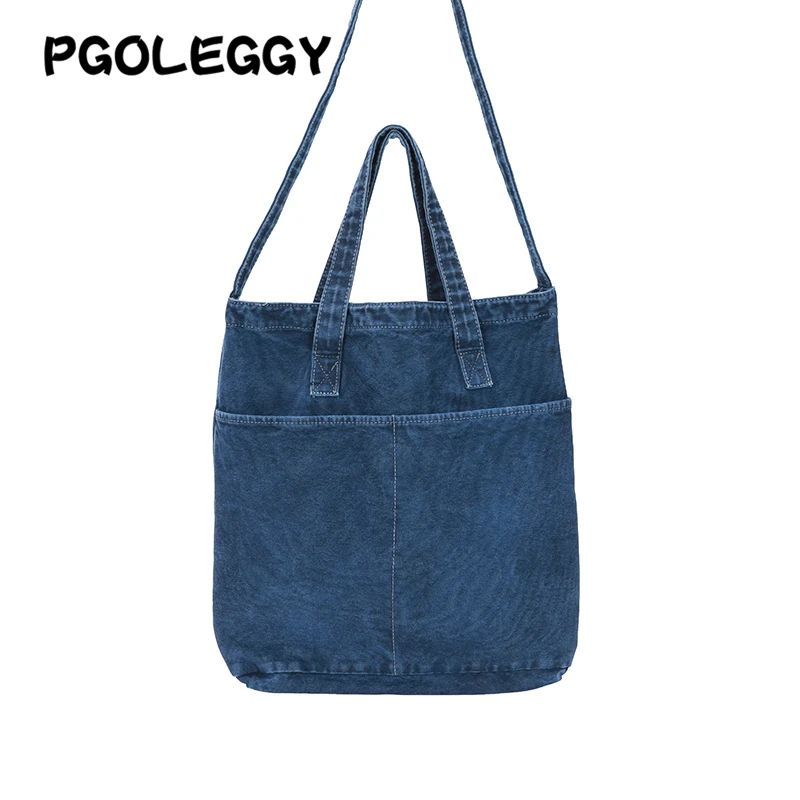Женские хлопковые холщовые сумки на плечо, высокое качество, большая сумка-тоут, многоразовая складная сумка для покупок, мульти-карман, Сумка с эко-подкладкой - Цвет: Blue tote bag