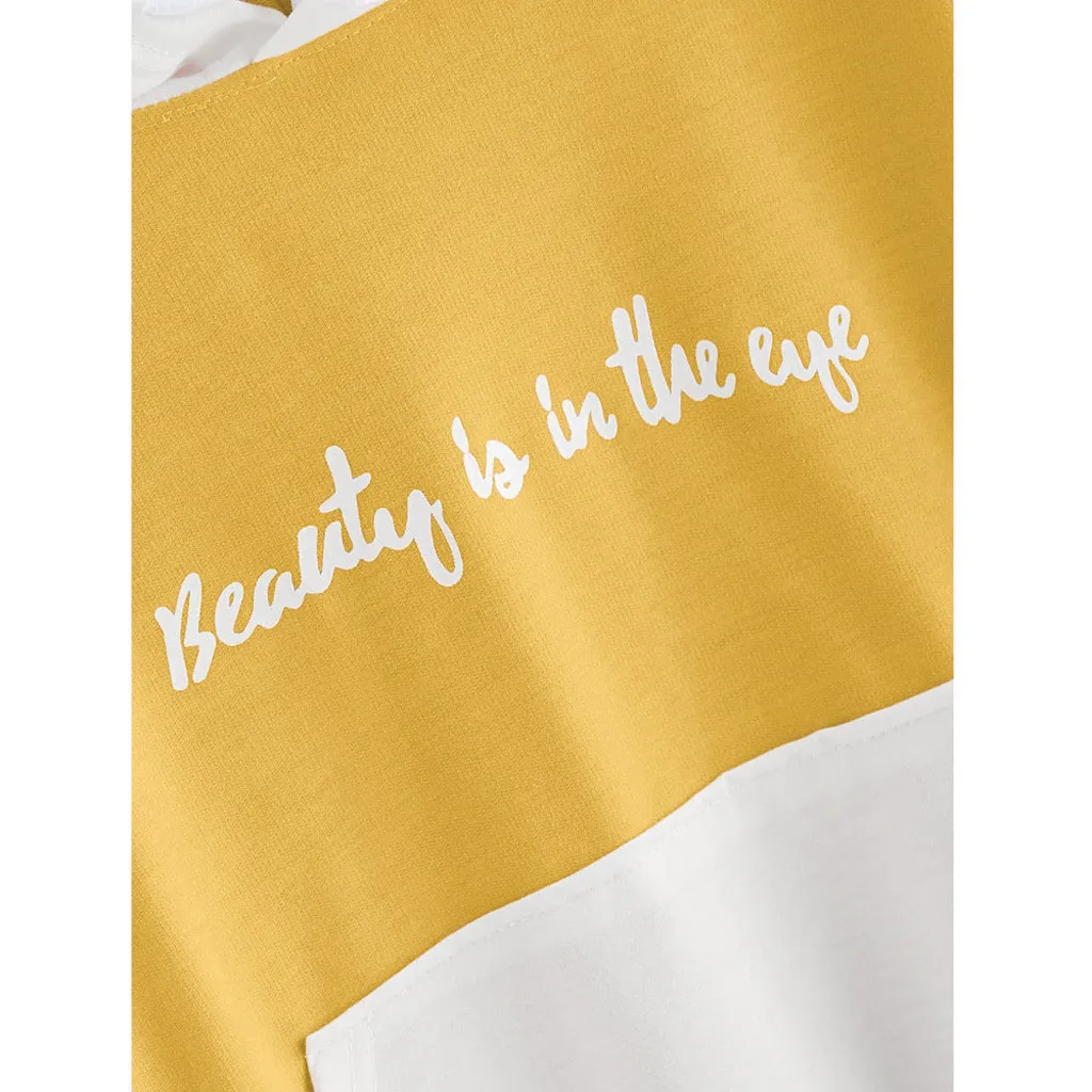 Jaycosin 2019 New Hoodies For Girls Letters Pocket Hooded Top Women