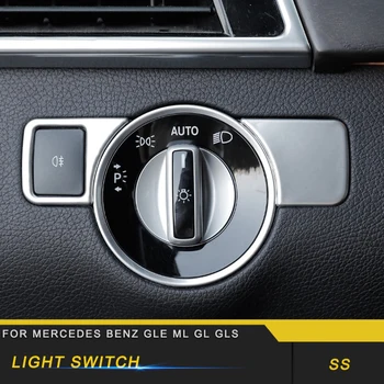 

For Mercedes Benz GLE ML GL GLS Auto Car HeadLight Switch Panel Frame Trim Sticker Cover Chrome Interior Accessories