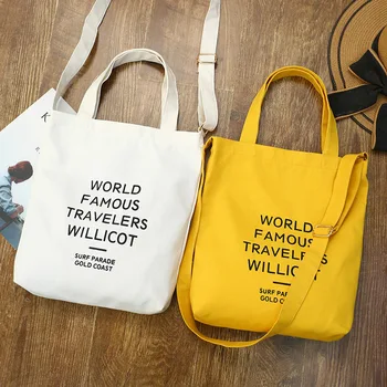 

New Fashion Canvas Shoulder Crossbody Bag Female Simple Fresh Soft Face Letter Bucket Bag Large Capacity Canvas Shopping Bag