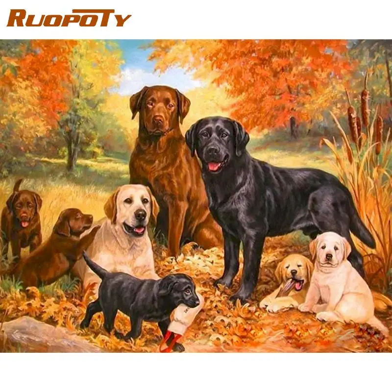 

RUOPOTY Frame Animal DIY Painting By Numbers Dogs Picture HandPainted Oil Painting Drawing On Canvas Unique Gift Wall Decor