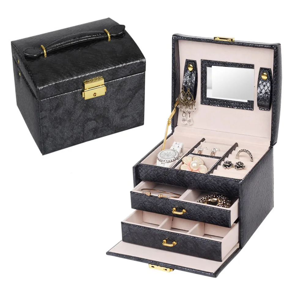 3 слойный дорожный органайзер для бижутерии шкатулка из искусственной кожи с