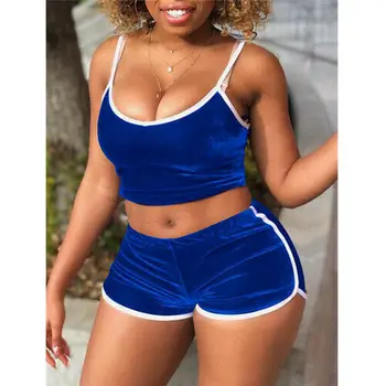 

2020 Summer Fashion Womens Casual Yoga Set Female Sleeveless Beach Holiday Party Club Bodycon Slim Suits Velvet Yoga Set Outfits
