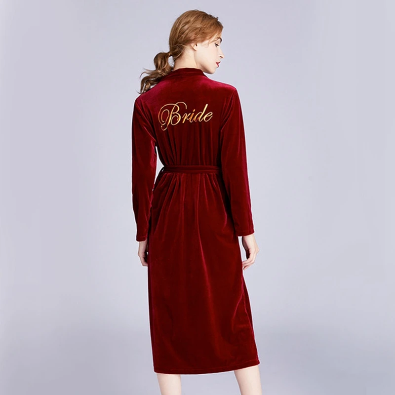 

New Embroidery Bride Makeup Robe Velour Women Kimono Bathrobe Sexy Sleepwear Wedding Bridesmaid Dressing Gown Casual Nightdress