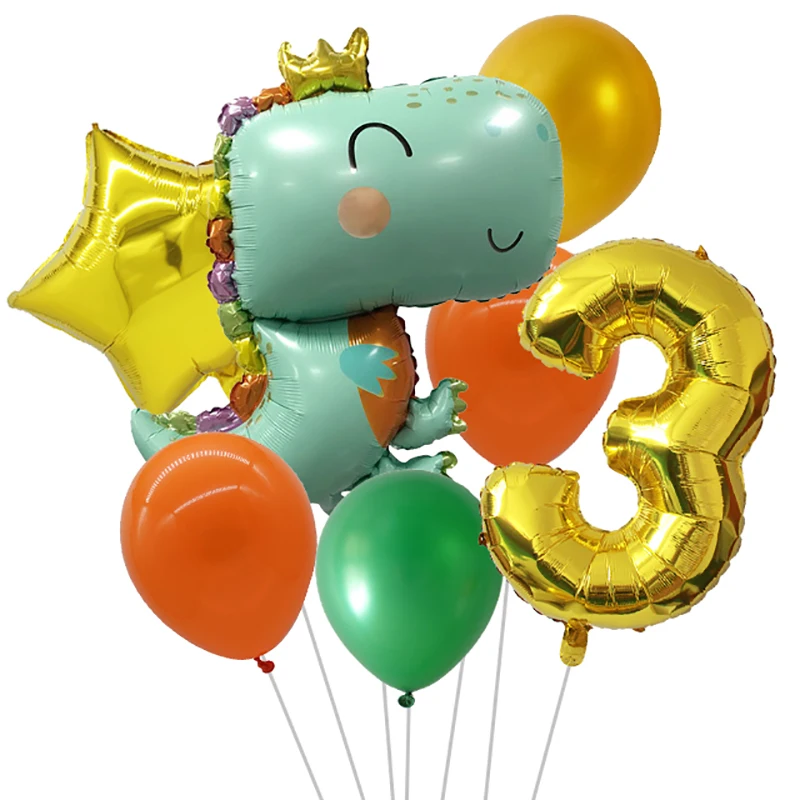 7pcs/set Cute Dinosaur 32inch Gold Number Foil Balloons Jungle Theme Party Birthday Decorations Baby Shower Event Decor Globos | Дом и сад