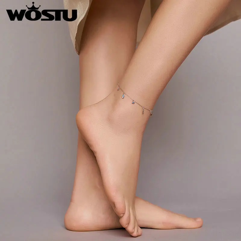 Wostu Anklet 100% 925 Sterling Silver Lucky Blue Eye and Guardian Fatima Hand Silver Anklet for Women Foot Jewelry FNT004 Wostu Anklet 100% 925 Sterling Silver Lucky Blue Eye and Guardian Fatima Hand Silver Anklet for Women Foot Jewelry FNT004