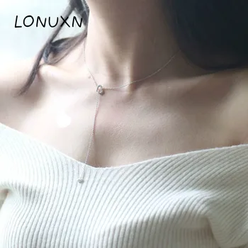 

55cm High quality Luxury 925 Sterling Silver Necklace Chain Long Tassel Pendant heart shape Necklace For Women Fine Jewelry Gift