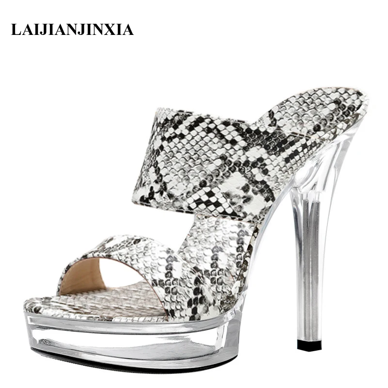 

LAIJIANJINXIA New Arrival 13 Cm High-heeled Shoes Formal Dress Clear Platform Slippers Gladiator Sexy Clubbing High Heel