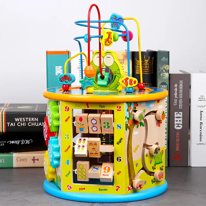 Montessori Wooden Children's Toys Multifunction Beaded Treasure Box