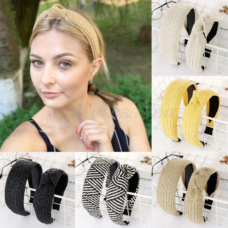 

Knotted Headband for Women Girls Head Hoop Handmade Lafite Hairband Hair Accessories Headdress