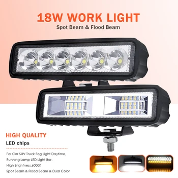 

18W 6 inch DRL Led Work Light Bars Spot Flood Beam Motorcycle Offroad SUV 4x4 ATV Daytime Running Lights 12 24V 6000K