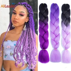 100G 24'' Synthetic Braiding Hair Ombre Hair Extensions Blue Pink Easy Crochet Hair Weaving Box Senegal Braid Hairpieces