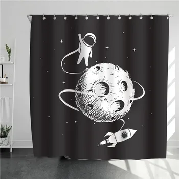 

Simple Home Decoration Curtains Bathroom Bedroom Window Blackout Screen Waterproof Mildew Bath Shower Curtains Astronaut Moon