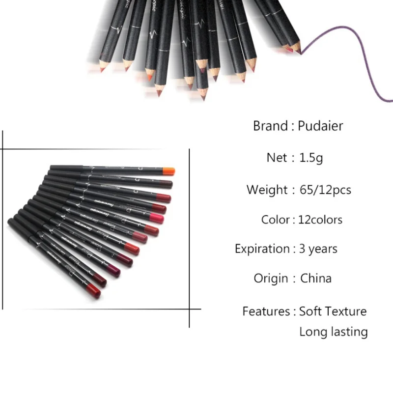 Pretty Comy 12 Colors/Set Lipstick Women Black Stick Waterproof Lasting Lip Liner Pencil Set Makeup Pretty Comy 12 Colors/Set Lipstick Women Black Stick Waterproof Lasting Lip Liner Pencil Set Makeup