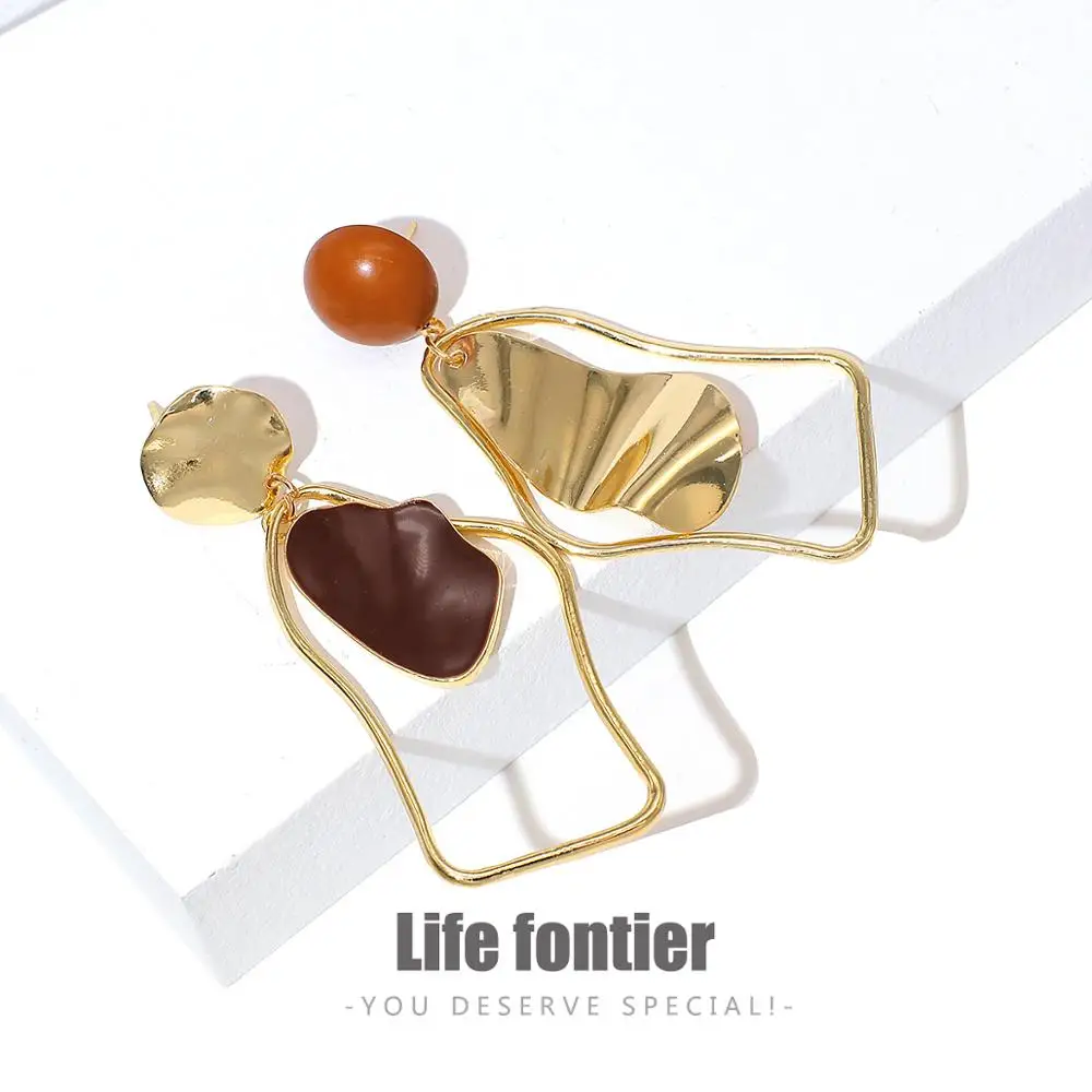 Винтажные Асимметричные простые металлические висячие серьги Lifefontier