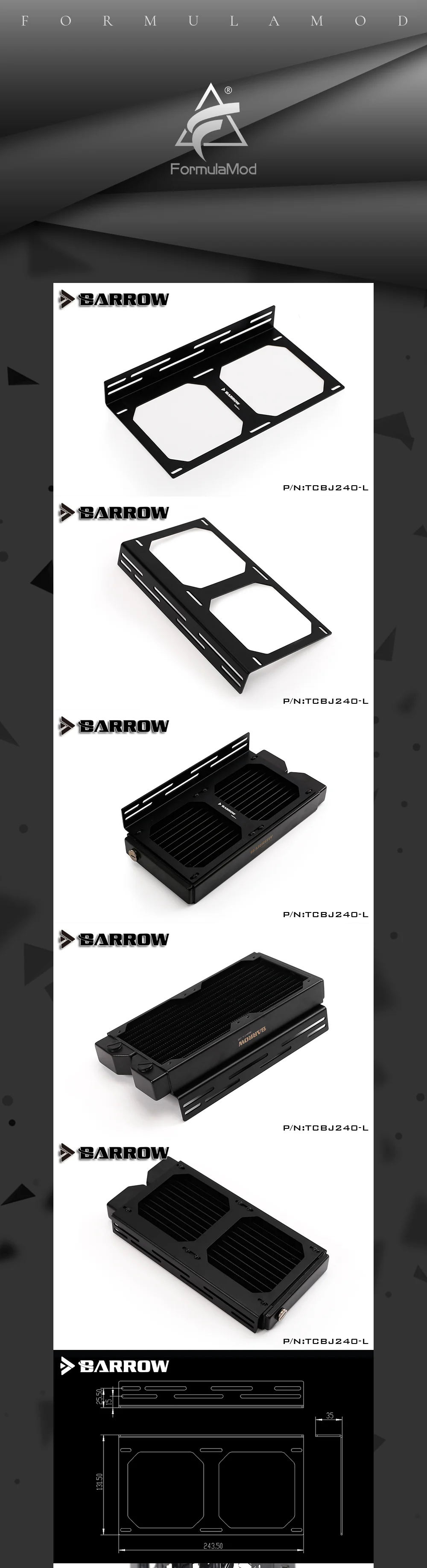 Barrow 240/360 radiator bracket Fan External mounting bracket Suitable For 12cm Fans TCBJ240-L/TCBJ360-L  