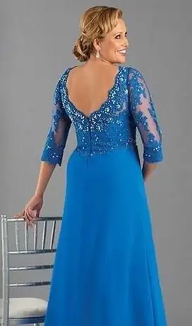 Большие размеры, платья для матери невесты, vestido de madrinha, Королевский синий цвет, вечерние платья с рукавами для гостей на свадьбу