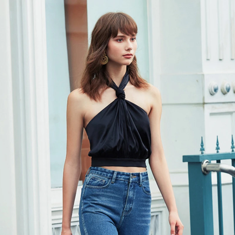 black halter neck crop top