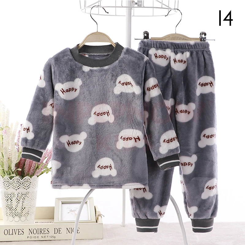 INPEPNOW, зимние фланелевые детские пижамные комплекты, детская теплая одежда для сна, одежда для сна с рисунком для маленьких девочек и мальчиков, детские пижамы для девочек - Цвет: 14