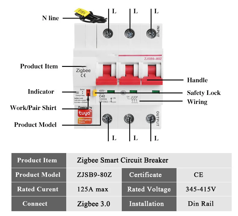 Zigbee 3p Disjuntor 16a125a Inteligente Mcb Tuya Smart App Controle de Voz Via Alice Alexa Google Home - Image 5