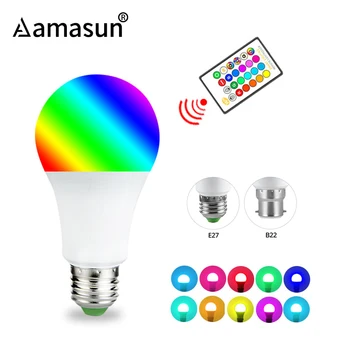

Dimmable E27 B22 RGB Led Bulb 5W 10W 15W 85-265V Color Changeable RGB Light Bulb with Remote Controller Memory Function for Home