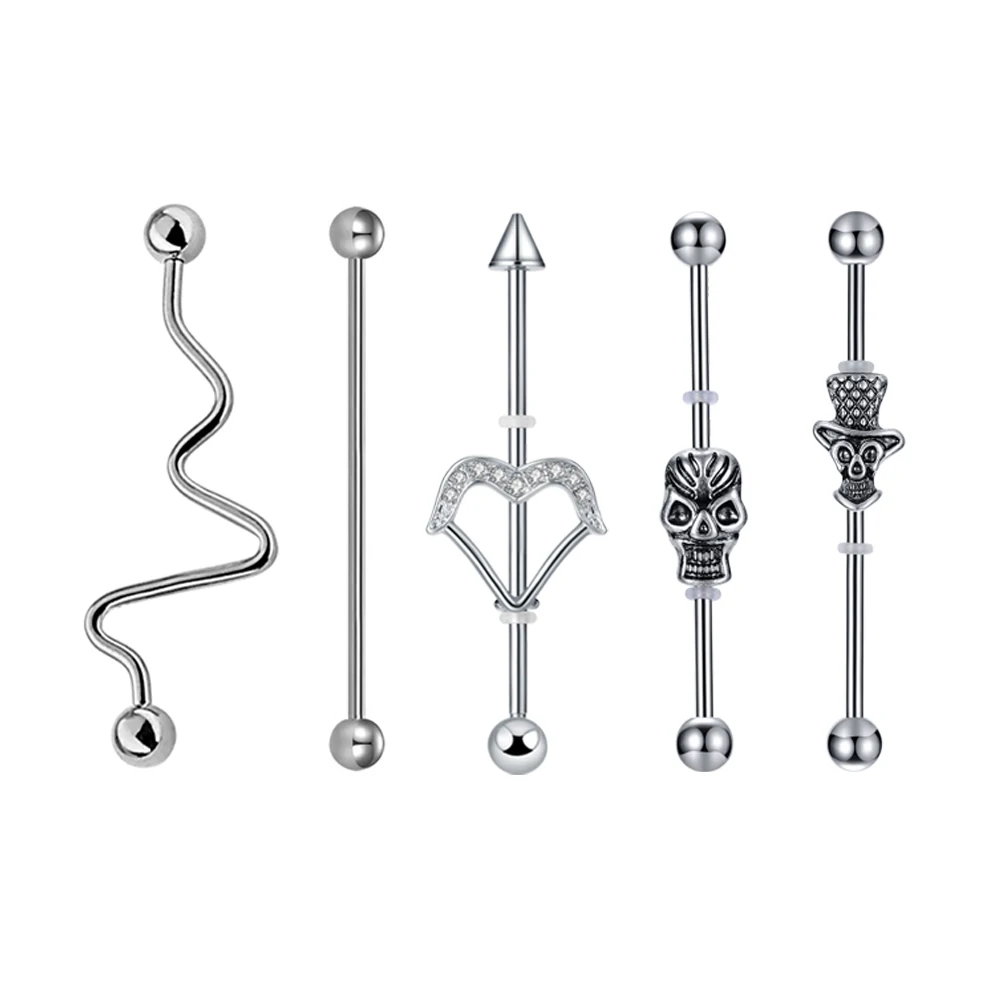 Sliver 5pcs Серьги-гвоздики Для Пирсинга Ушей, 5 шт., нержавеющая сталь, беруши, промышленные ушные штанги, костные ногти, ювелирные изделия для тела, сексуальные женские аксессуары - Окраска металла: Sliver 5pcs