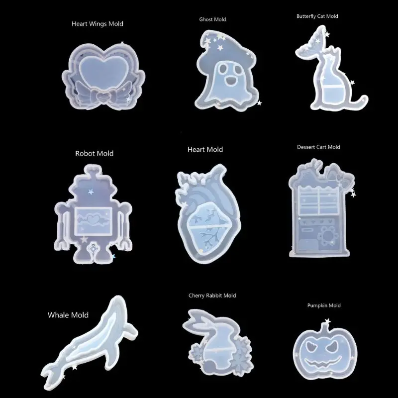 9 Shapes New Arrival Whale Cat Heart Ghost Pumpkin Robot Quicksand Pendant Mold Resin Silicone Jewelry Making Tools | Украшения и